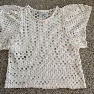 Madewell White Puff Sleeve Cropped Blouse